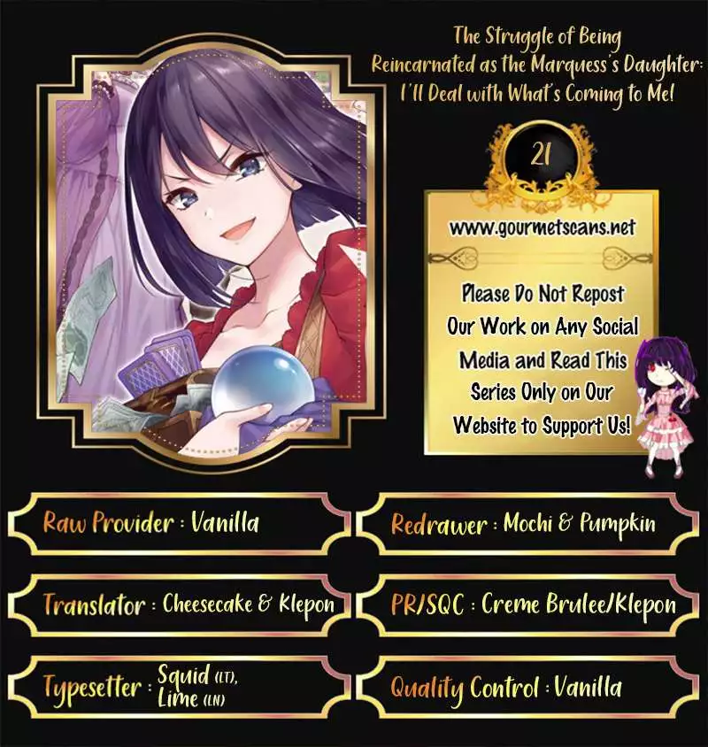 The Struggle of Being Reincarnated as the Marquess's Daughter: I'll Deal with What’s Coming to Me! - Chapter 21 - Page 1